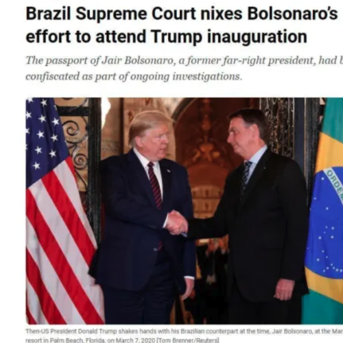 Imprensa internacional repercute ausência de Bolsonaro na posse de Trump