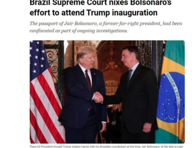Imprensa internacional repercute ausência de Bolsonaro na posse de Trump